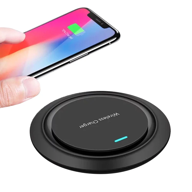 

New Custom Logo Thin 10W Qi Fast Wireless Charger Slim Universal USB Portable Mini Quick Wireless Charger for Samsung Cellphone, Black/white