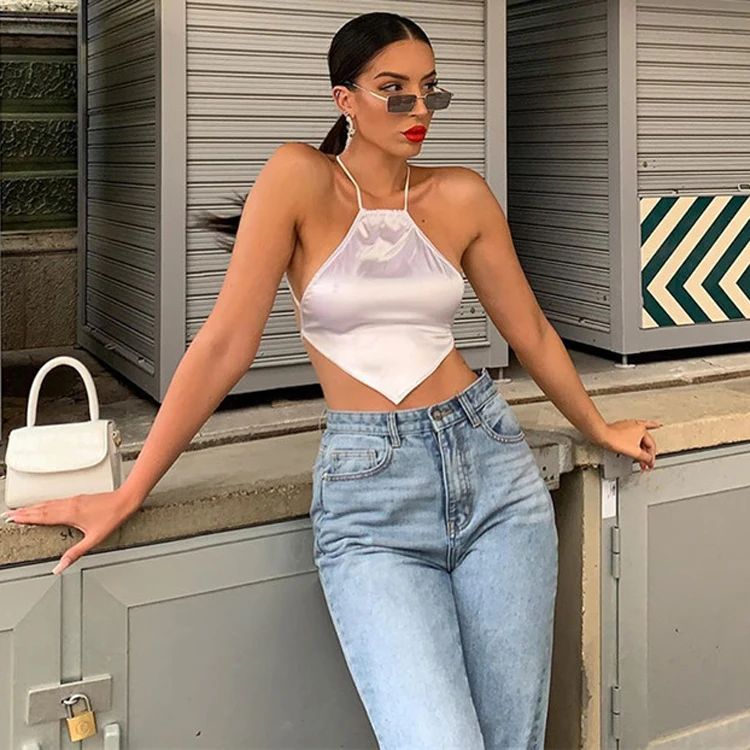 

White Backless Sexy Crop Top Strap Vests Wrap Chest Party Club Bustier Women Bandage T-shirt Lace Up Tees Fashion 2020