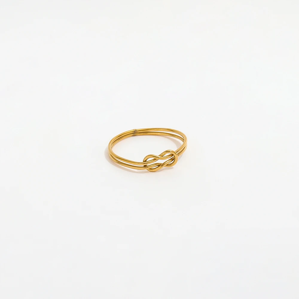 Joolim Jewelry Wholesale 18K Gold Plated Double-layer Knot Stainless Steel Rings for Women Rings