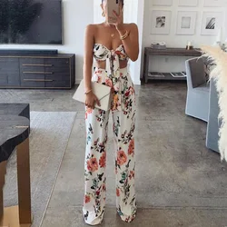 sexy two piece set women clothing outfits flower printing women two pieces set tube top+pants