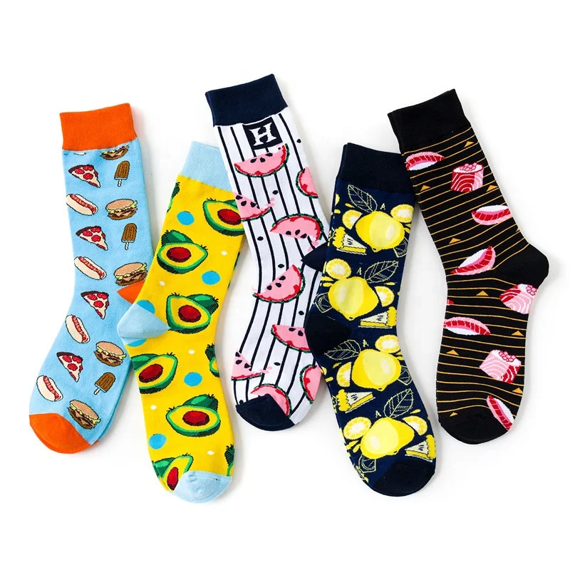 

Wholesale new brand creative cotton socks fashion gourmet burger pizza cartoon men and women couple personality happy socks