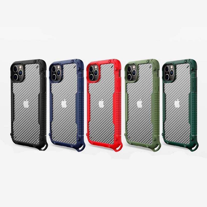 

Anti shock carbon fiber phone case for iphone 11 pro max case with strap, Black, navy blue, red, army green, dark green