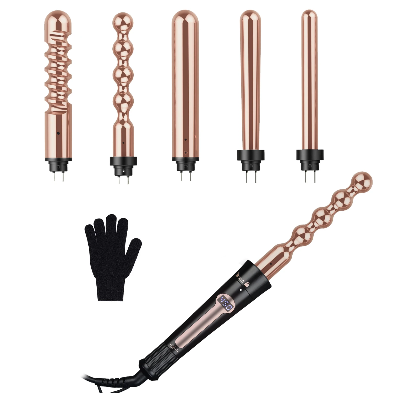 

One Step Ceramic Rotating Hair Curler Professional Curling Wand Set Interchangeable 5 in 1 Curling Iron