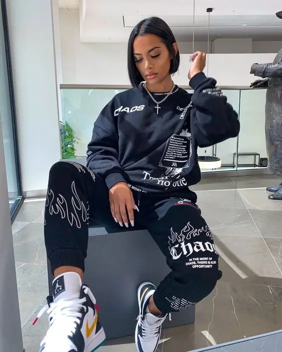 

Plus Size Women Clothing Jogger Fall 2020 Two Piece Set Tracksuit Print Womens Lounge Two Piece Pants Set, Black, red, beige