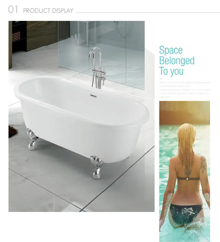 Kamali SP1716 classical designer Golden / Chrome  color legs portable walk spa acrylic deep bathtub