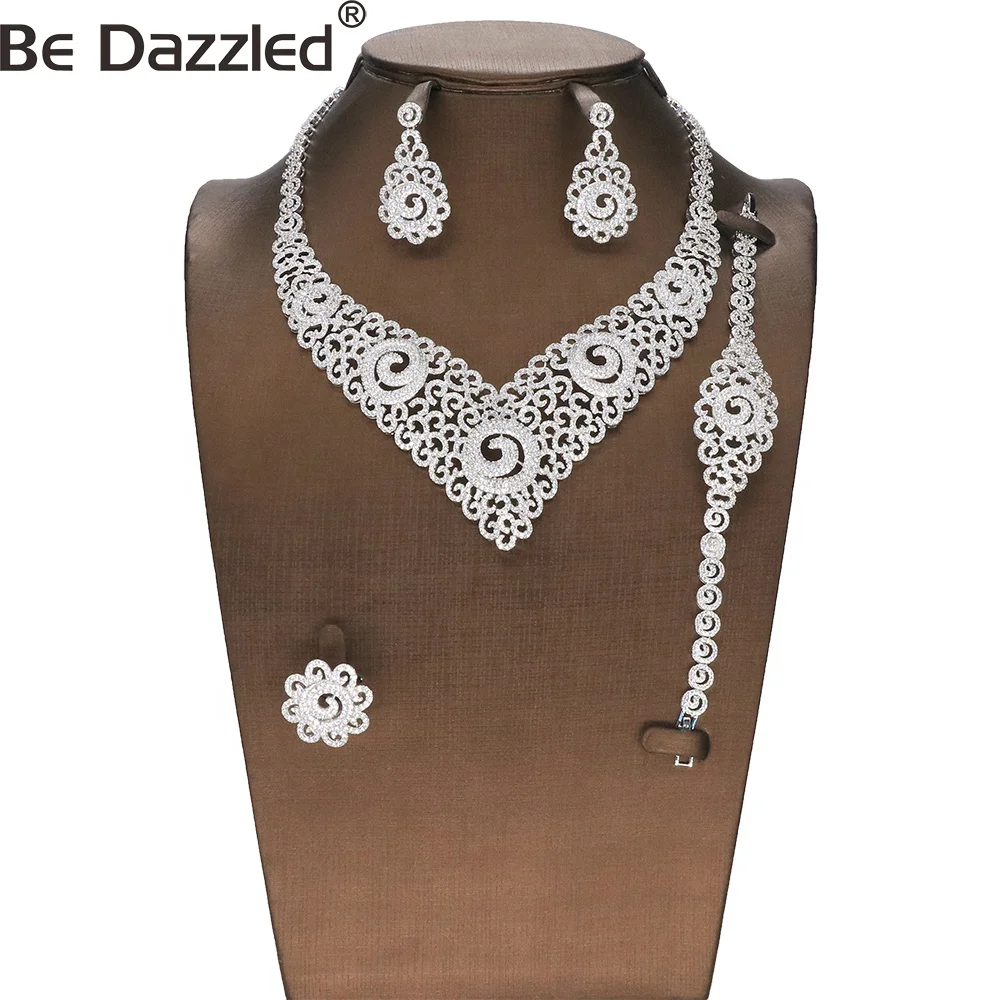 

High Quality Luxury Diamond Zircon Jewelry Set Saudi Nigeria Necklace Ring Earrings Bracelet Sets for Wedding Bridal Jewelry Set