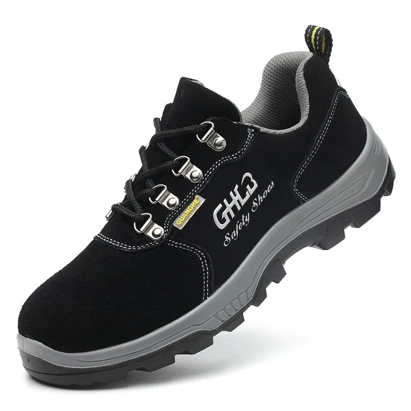 

New Breathable Men Safety Shoes Steel Toe Non-Slip Work Boots Indestructible Shoes Male Puncture-Proof Work Sneakers, Black