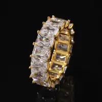 

925 Sterling Silver New Design Ladder square Lab Diamond Iced Out Hiphop Ring