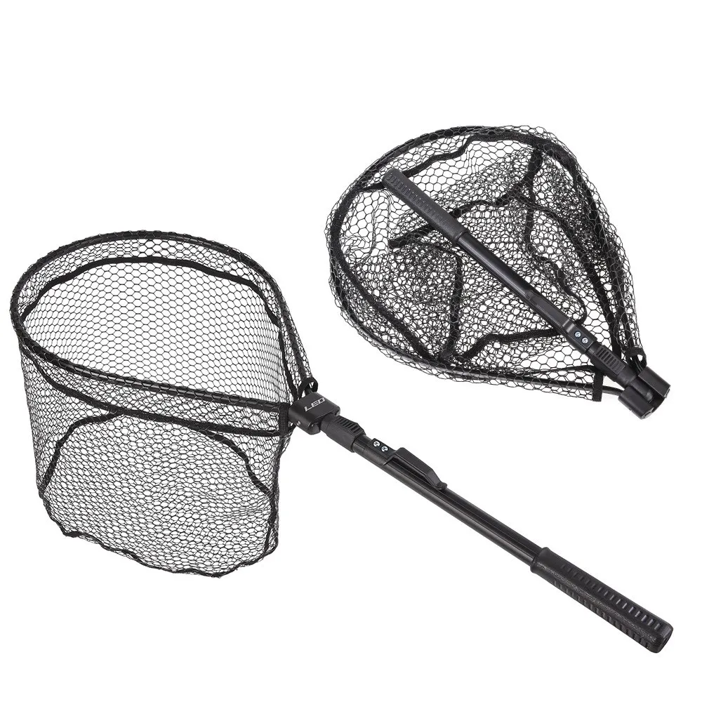 

Product Folding Design Aluminum Alloy Frame Rubberized Nylon Mesh Fishing Landing Nets with Anti-slip Rubber Handle