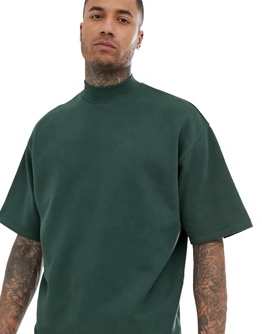 

OEM Service Men Oversized Army Green Turtle Neck Dropped Shoulder Sleeves Custom T-Shirt, Customized colors