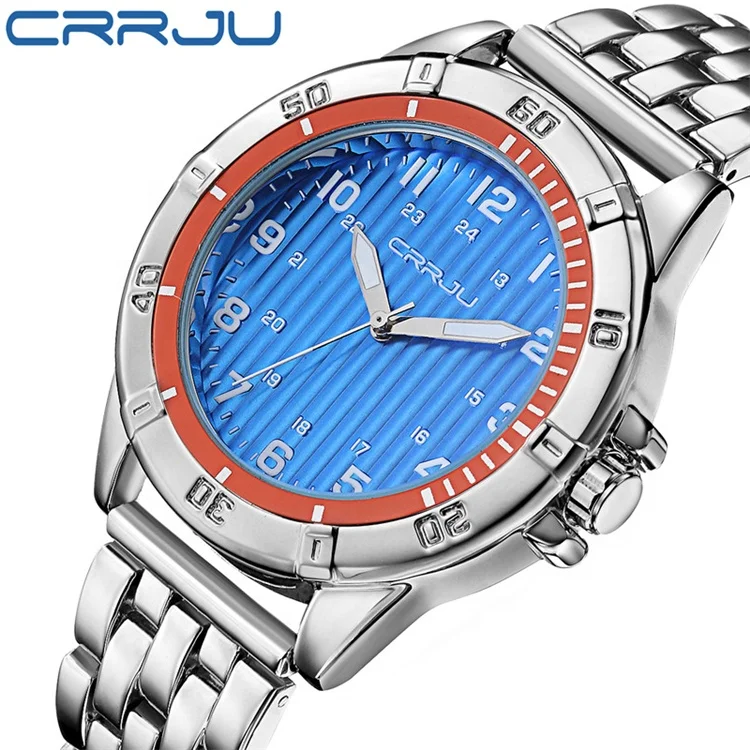 

CRRJU Japan Movement Men's Sports Quartz Watches Male Clock Brand Luxury Stainless Band Waterproof Wristwatch Relogio Masculino