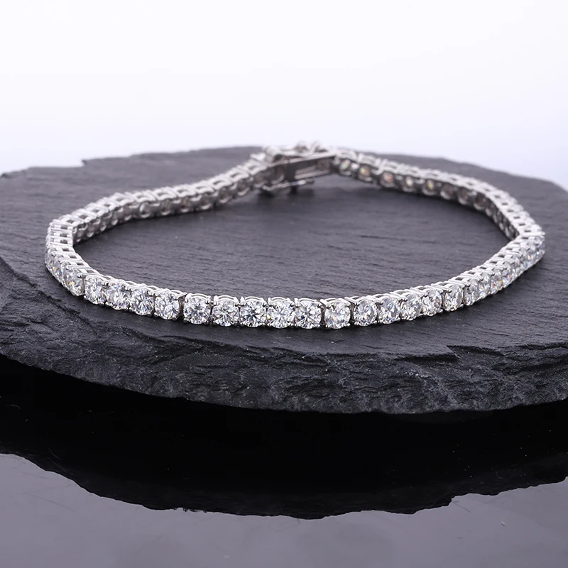 

starsgem ready to ship VVS round shape 3mm colorless loose moissanite diamond 14k solid gold tennis bracelet