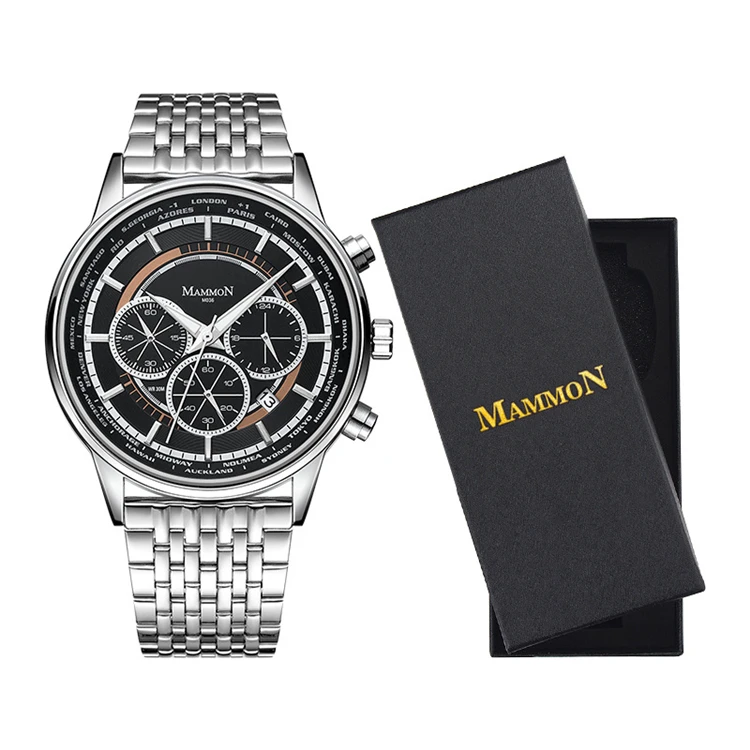 

MAMMON M036 G New Creative Design Men Fashion Watch Calendar Window Display Waterproof Metal Strap Watches