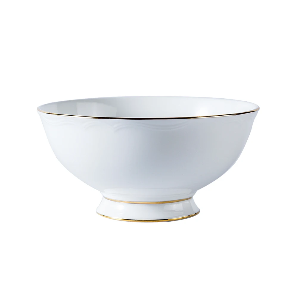 

Hot sale YAYU luxury rice soup salad porcelain bowl white color bone China ramen cereal gold rim ceramic dinner bowl set