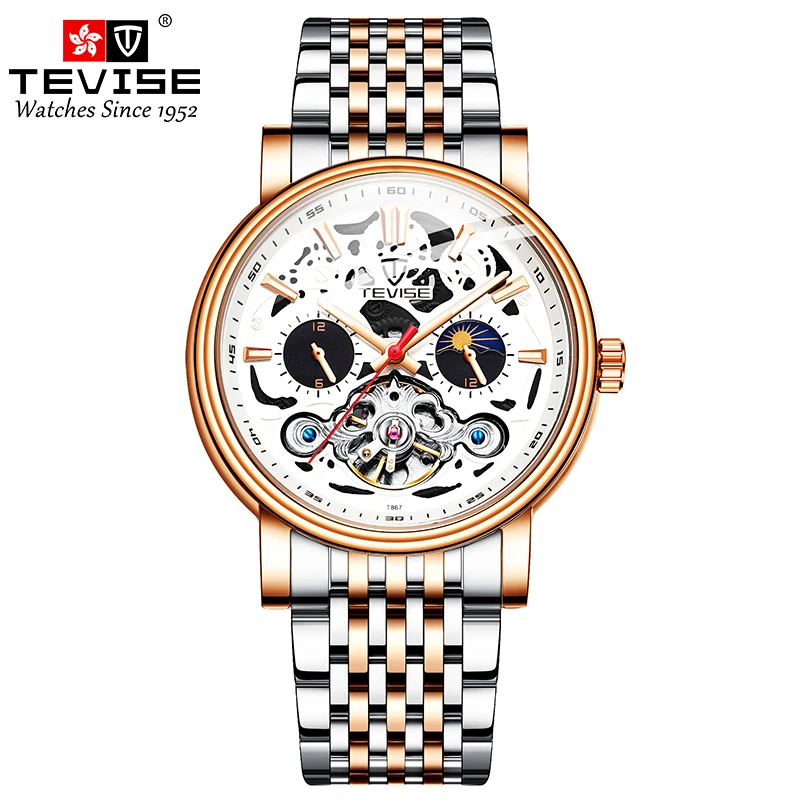 

TEVISE T867 Luxury Branded Watches Automatic Wrist Watch Stainless Steel Men Skeleton Watch for gift, 4 colors choice