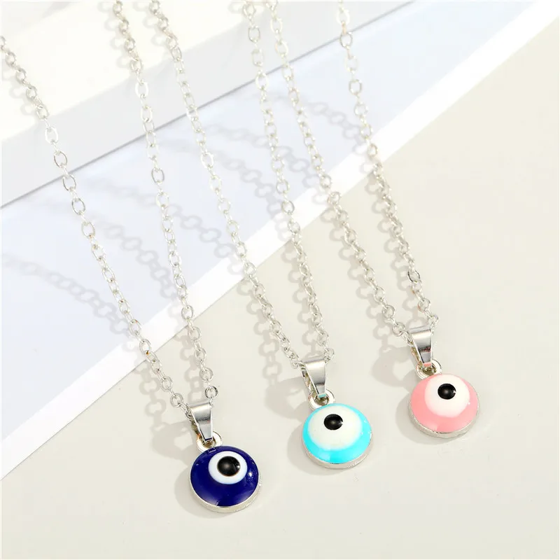 

Amazon Best Selling Silver Plated Colorful Enamel Evil Eyes Necklaces Multi Color Oil Drip Turkish Blue Eye Necklaces