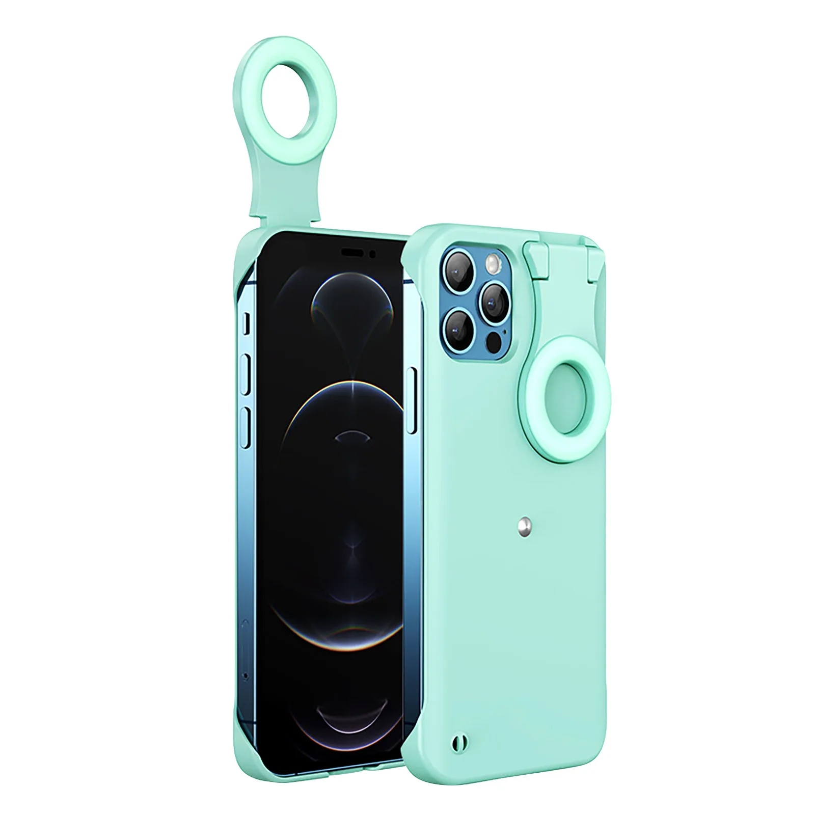 

cell Phone capa de celular Fill light Back shell led light mirror with selfie stick neon phone case for iphone 12 pro, Multicolor
