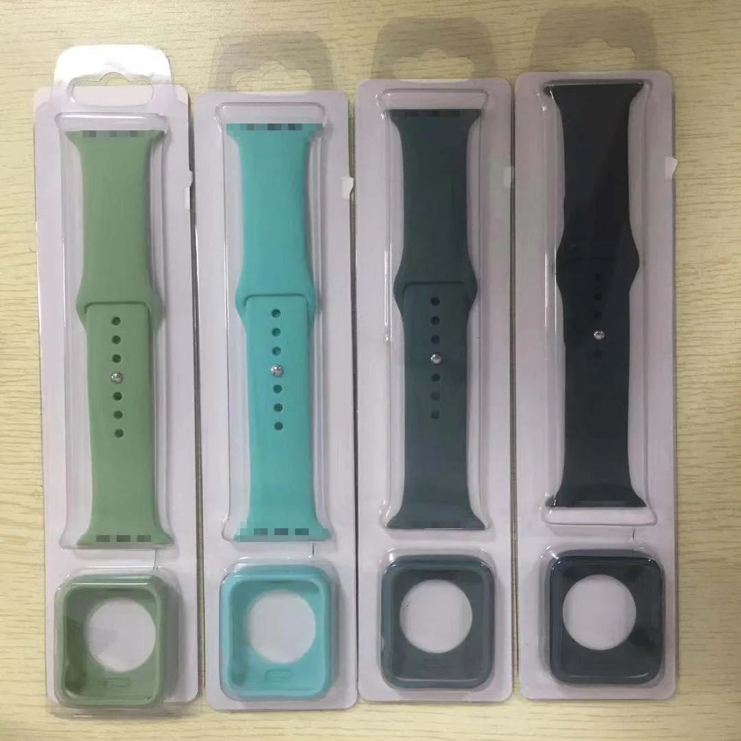 

2 in 1 Candy Color Style Soft Silicone Watch Protector and Silicone Watch Strap for Apple Watch All series 38mm 40mm 42mm 44mm