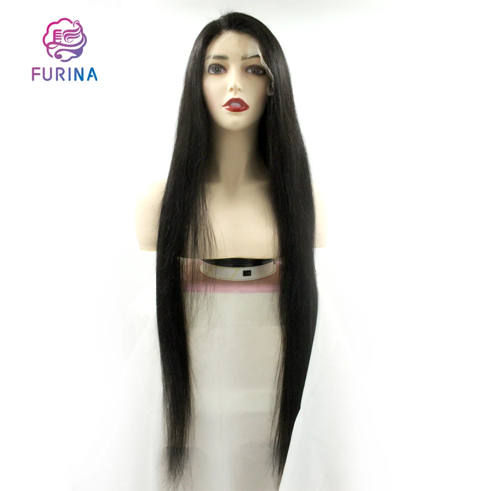 

China Natural Color Human Hair Frontal Wig Hd Transparent Swiss Lace 32inch 13*4 Lace Front Straight Wig, 1b natural color