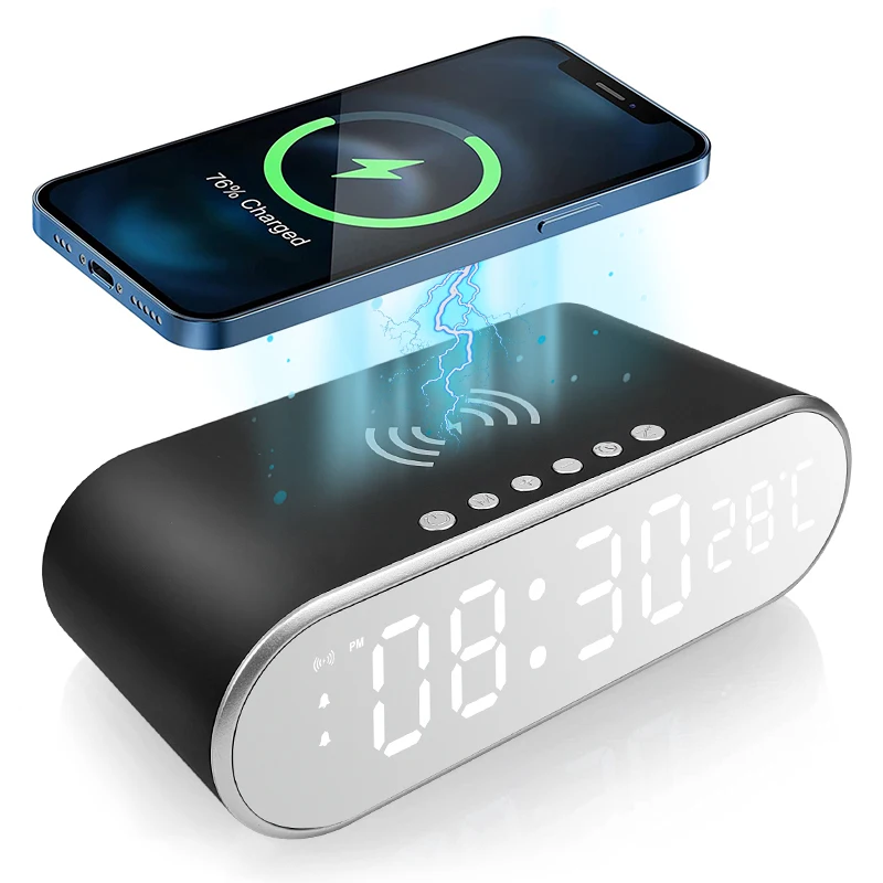 

Fast Wireless Charging Digital Display Led Clock Wireless Charger With Alarm Clock Temperature