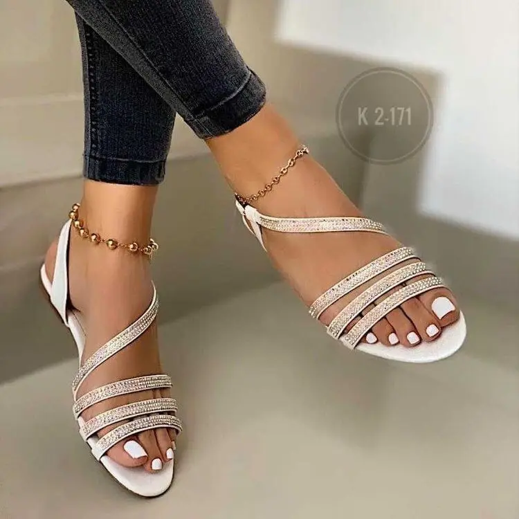 

2021 Summer New Arrival Sandal Crystal Shoe Stylish Ladies Fancy Flat Sandal For Women, Transparent or customized