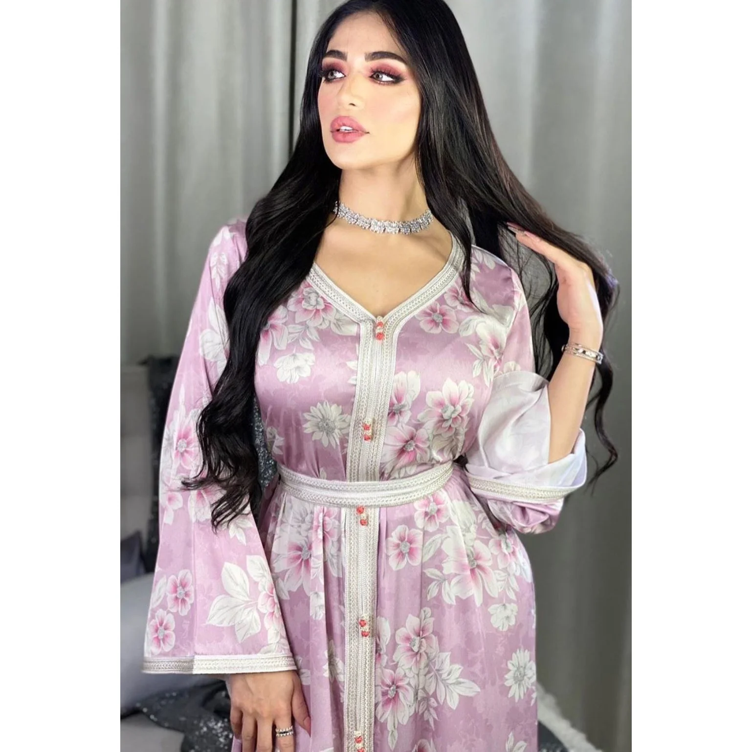 

2 Color Dubai Fashion Islamic Clothing Print Modern Muslim Dress For Women