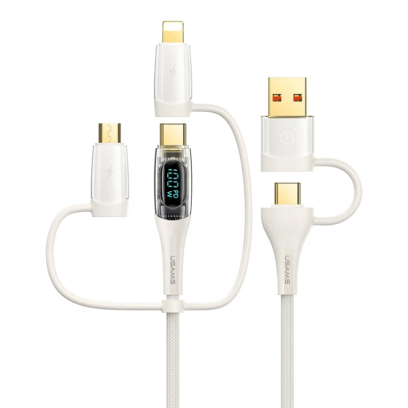 

USAMS SJ616 Digital display PD100W A+C to C+L+M 6-in-1 multi fast charging cable with Braided material