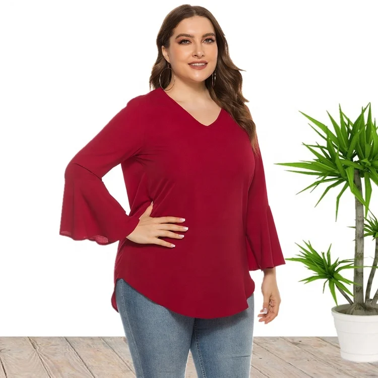 

Wholesale 2021 New Arrival Plus Size V Neck Long Sleeve Tops Blouses For Women