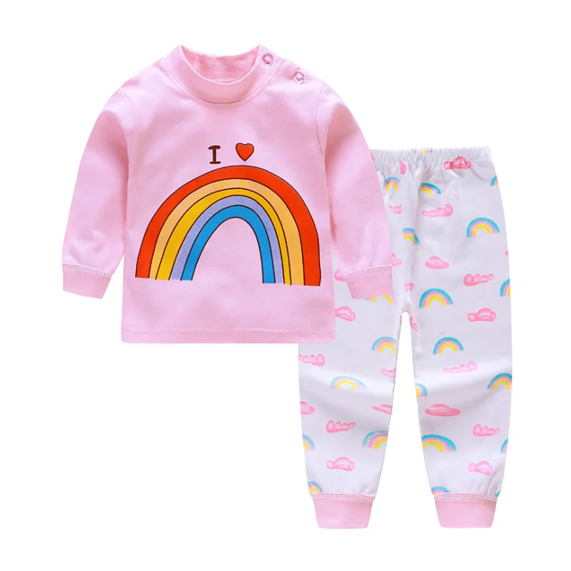 

2021 Kids Pajamas Sets Baby Boys Girls Cotton Long Sleeved Tshirt+Pant Cartoon Clothing Autumn Sleepwear Suit Pyjama Trousers, Customized color