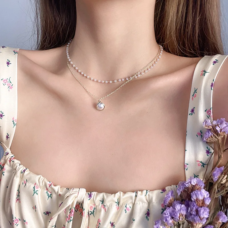 

Fast Shipping European And American Pearl Necklace Women's Retro Personality Double Clavicle Chain