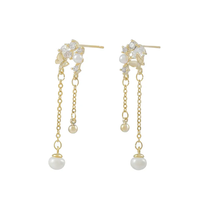 

New simple fashion earrings women's S925 silver needle niche design sense butterfly earrings personalized tassel earrings