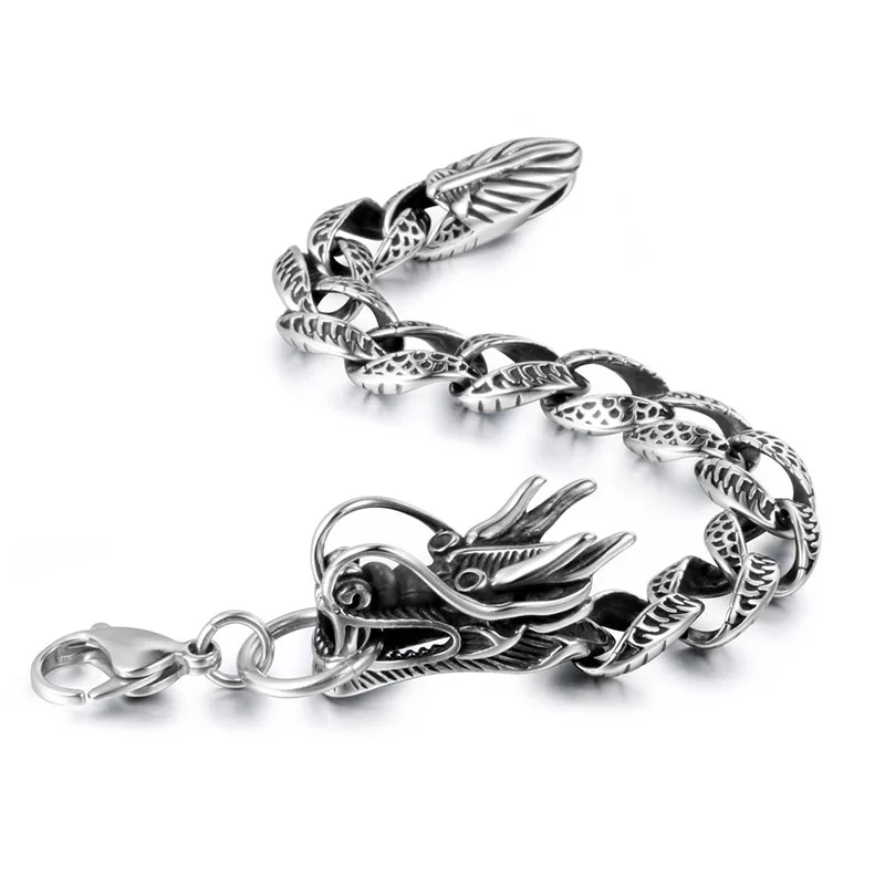 

Wholesale And Retail Stainless Steel Antique Silver Men's Hip Hop Punk Gift Party Rough Dragon Chain Bangle Bracelet Jewelry
