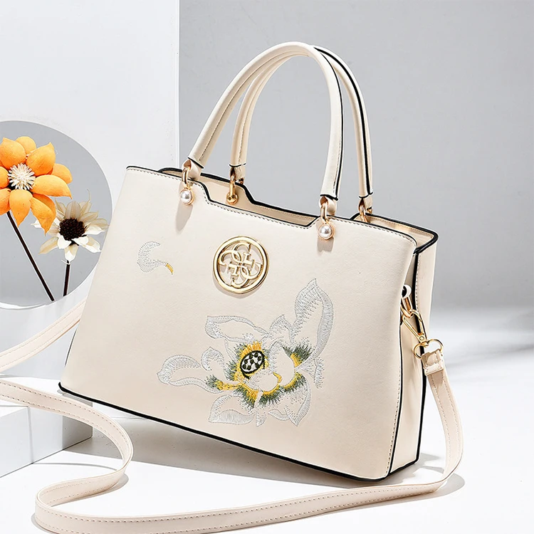 

Factory Wholesale Custom Elegance Embroidery Single Shoulder Flower Vase Handbag Woman Pu Leather Summer Fashion Crossbody Bag