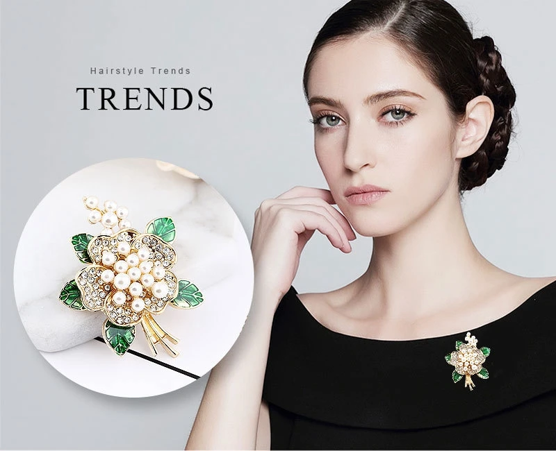 

JW-60 Chinese Style Creative Oil Drop Diamond Brooch High-End All-Match Pearl Flower Female Corsage Pins Brooches, Picture colors