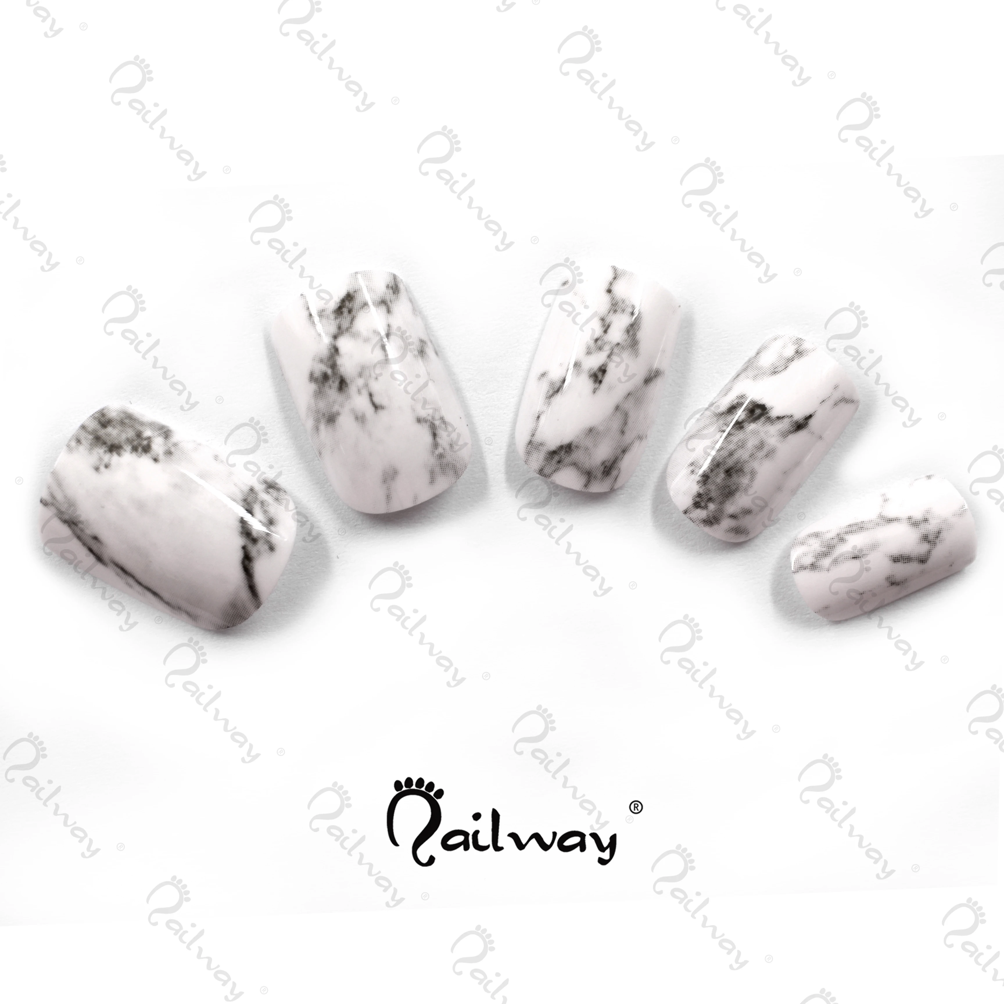 

Wholesale Press On Luxury Nails With Glue White Marble Artificial Fake Nail Tips Carnival Style Decoration Art Nails, White marble press on nails