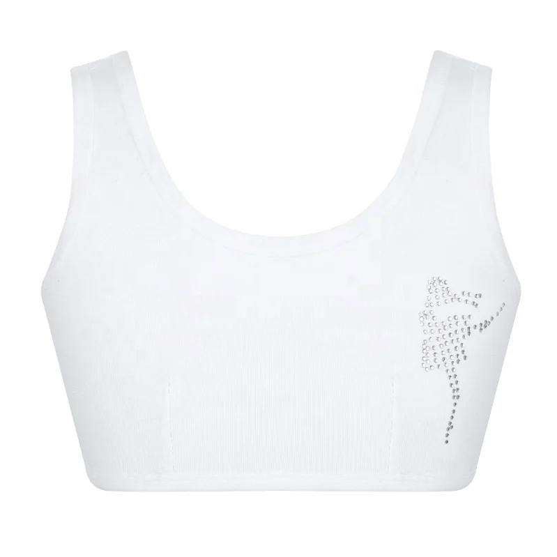 

Puberty Growing Young Girls Basic Soft Cotton Ballerina Rhinestone Dance Sport Training Bra Top