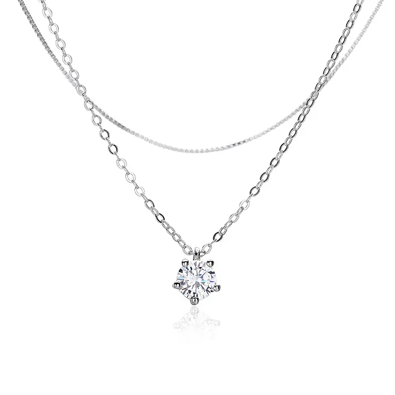 Wholesale New Fashion Jewelry Chain 925 Silver Double Zircon Necklace for Women