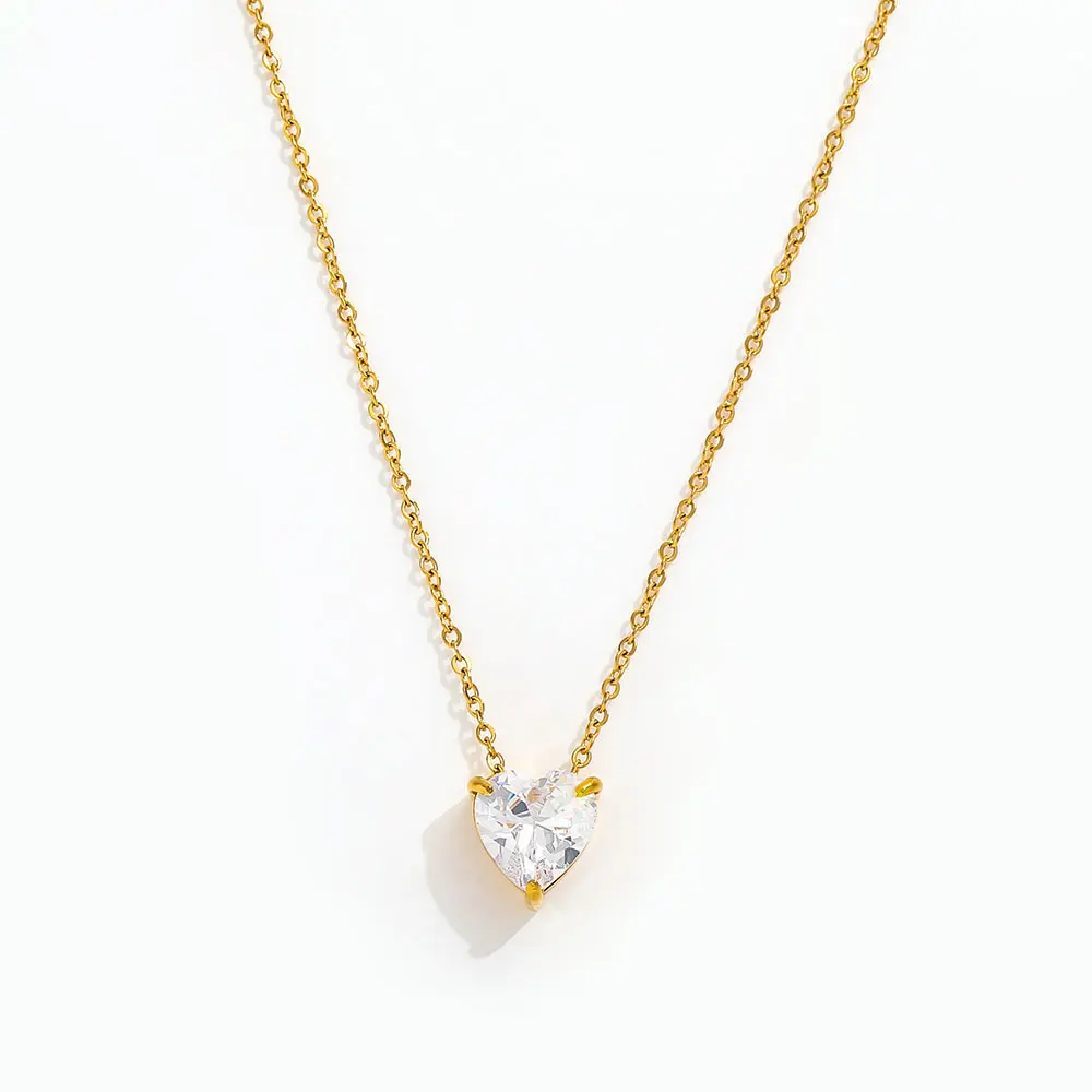 Joolim Jewelry Gold Plated Elegance Heart Zirconia Pendant Necklace Stainless Steel Jewelry Wholesale