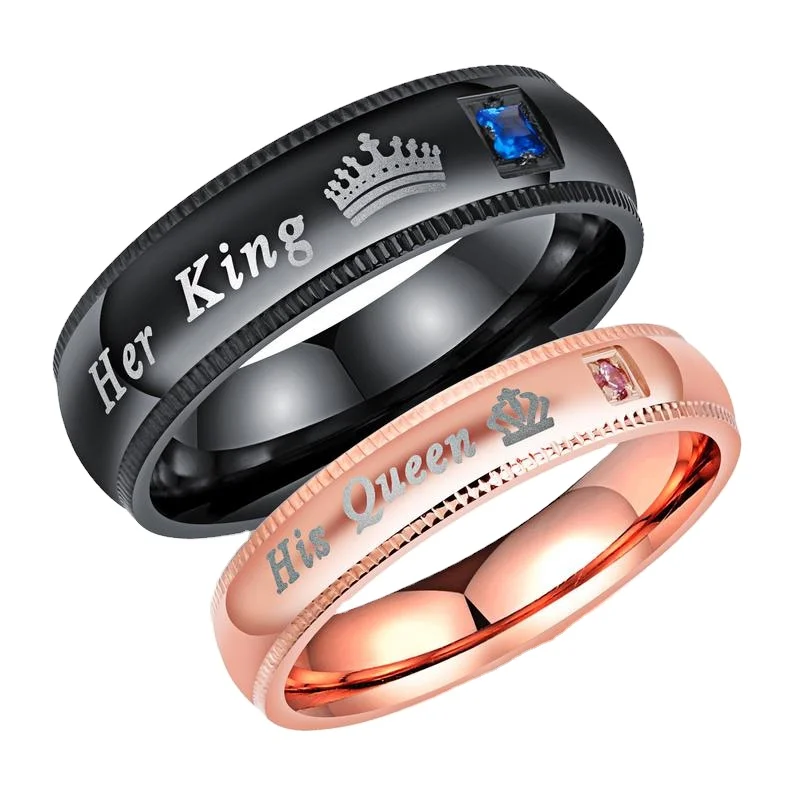 

Energinox Personalized Permanently Laser-Engraved her King his Queen Stainless Steel Custom Wedding Couple Rings