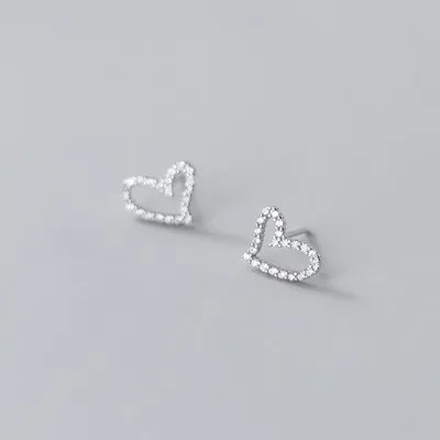 

Romantic Women Jewelry Sterling Silver Love Heart Earring Micro Crystal 925 Silver Hollow Heart Stud Earring