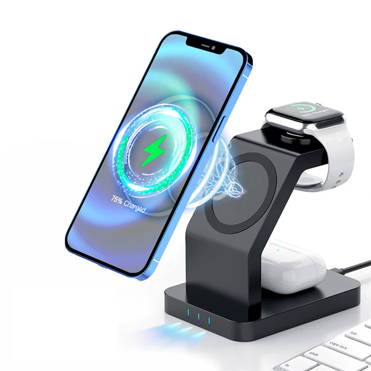 

3 in 1 10W Fast Wireless Charger Stand Station 15W Qi CE FCC Wireless Charging Dock for iPhone for iwatch for AirPods