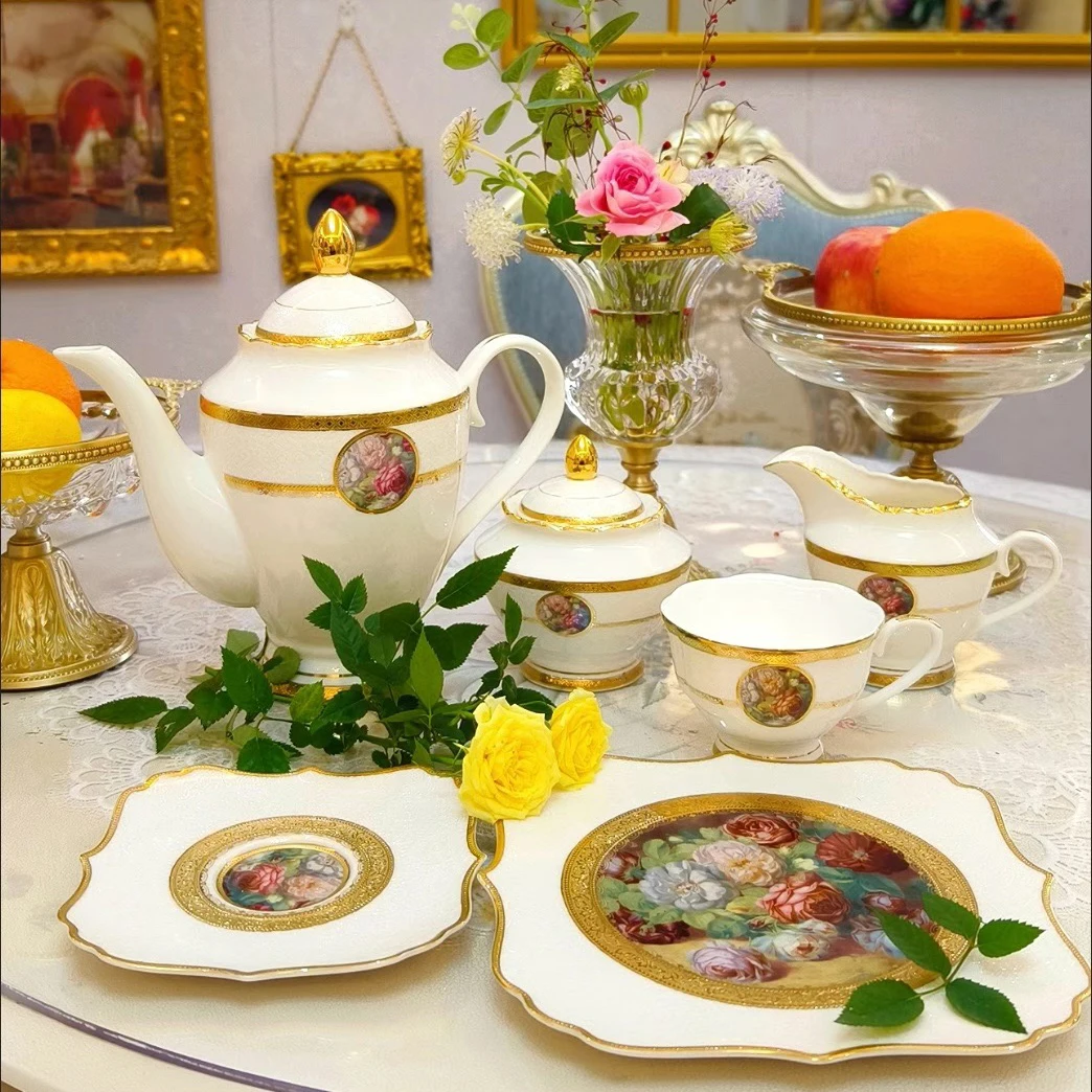 New Design Fine Bone China Royal Elegant White Embossed 24pcs Tea Coffee Sets Luxury Dinnerware Eco-Friendly Ceramic Drinkware