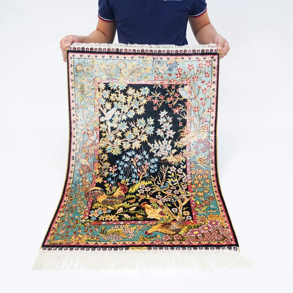 

Small 2x3ft Handmade Silk Carpet Tapestry Home Decor Handwoven Area Rug