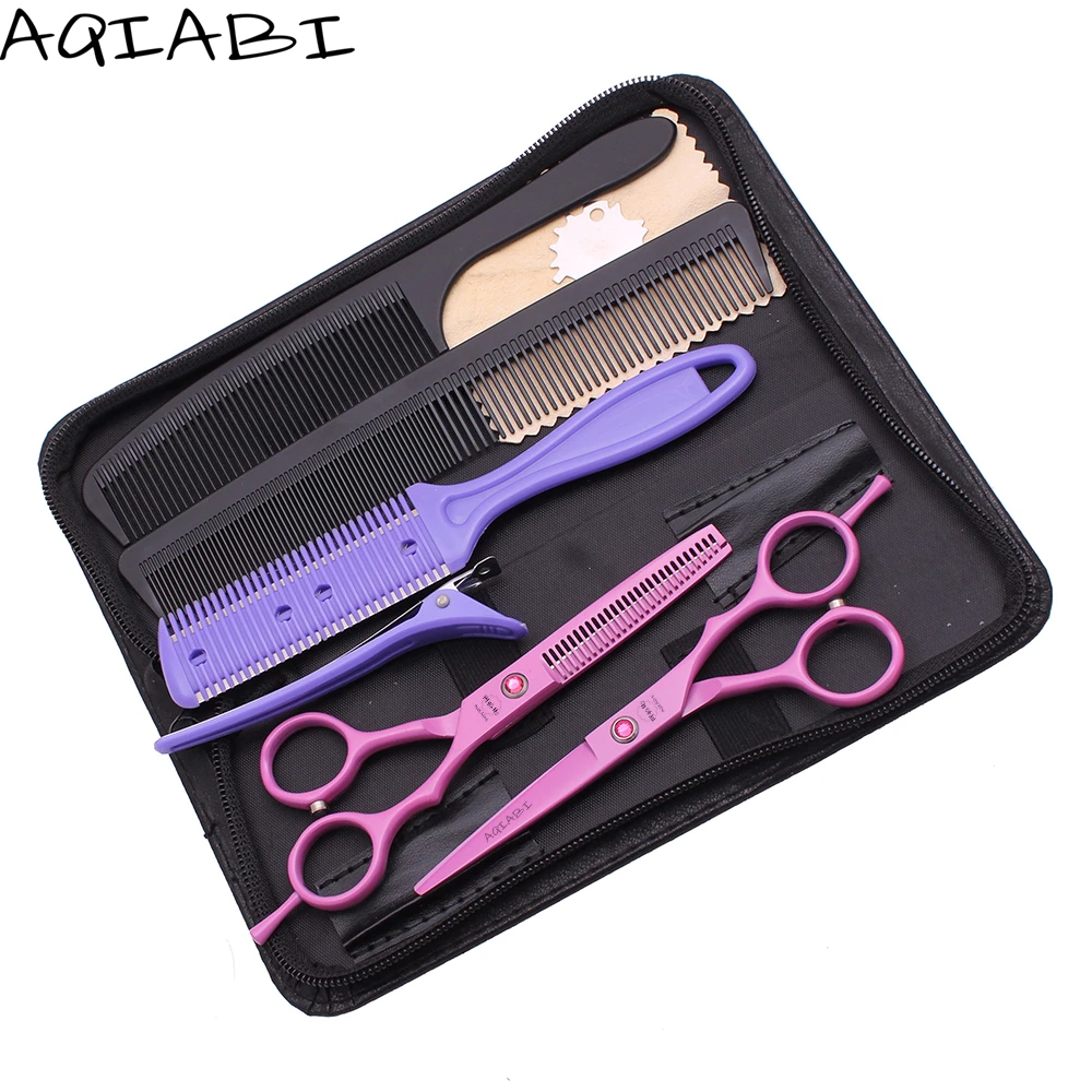 

Scissors For Haircut 5.5" AQIABI Japanese Steel Hair Cutting Scissors Thinning Shears Barber Shop Pink A1013