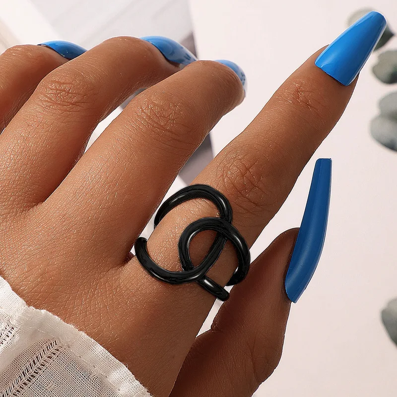 

European Punk Style Geometric Double Round Finger Ring Gold Plated Exaggerated Irregular Geometric Finger Ring