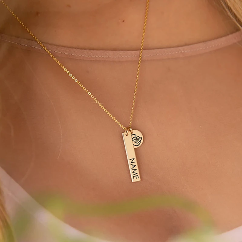 

Family Theme Style Round Bar Shape Custom Name Letter Necklace Stainless Steel 14k Gold Necklace Engrave Father Mother Baby Love, Silver/gold/rose gold