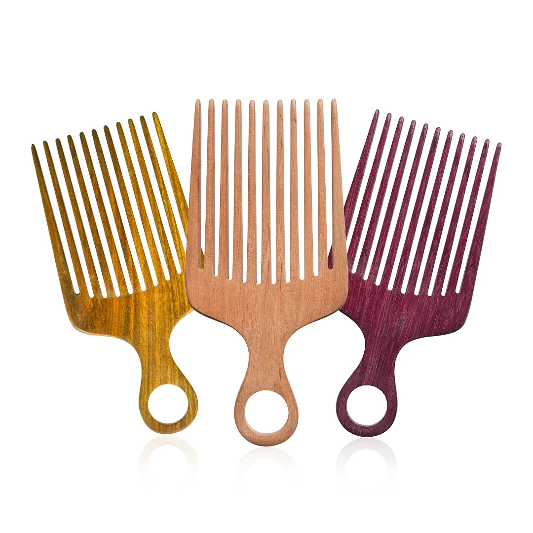 

Professional Private Label Wide Tooth Afro Hair Detangle Wooden Pick Beard Comb