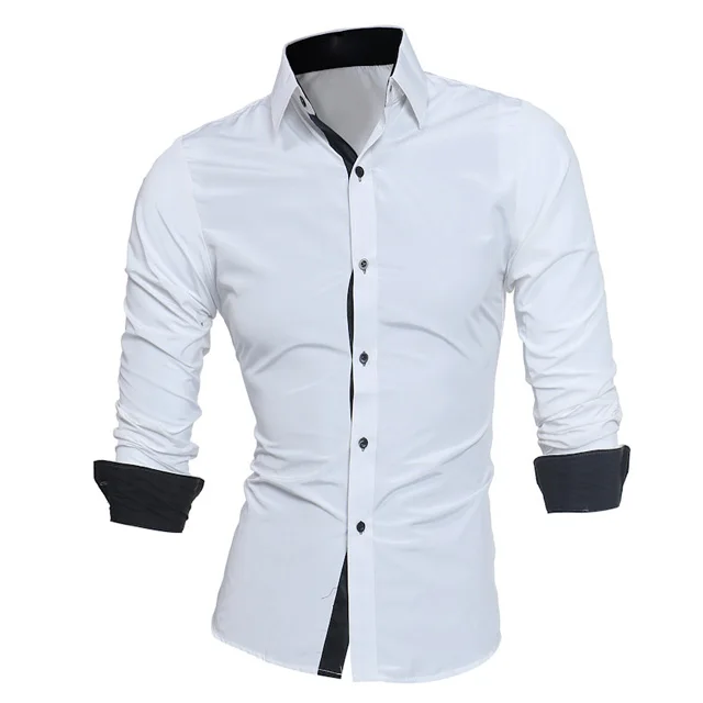 
2019 fashion formal long sleeve contrast slim woven stain spring autumn solid polyester tops men shirts 