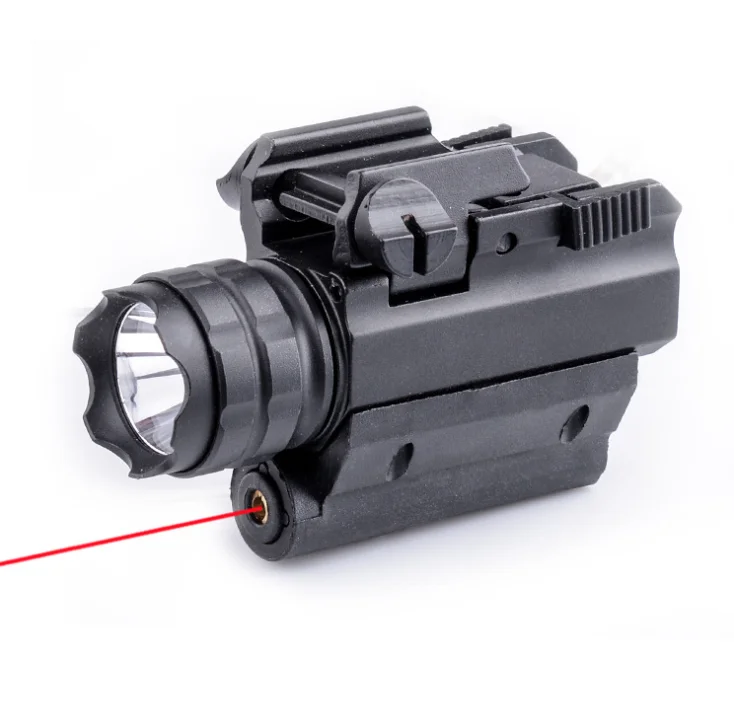 

Drop Shipping 300 Lumens 2in1 Tactical Hunting CREE LED Weapon Flashlight Torch LIGHT + Red Laser Sight for Shotgun Glock 17, Matte black