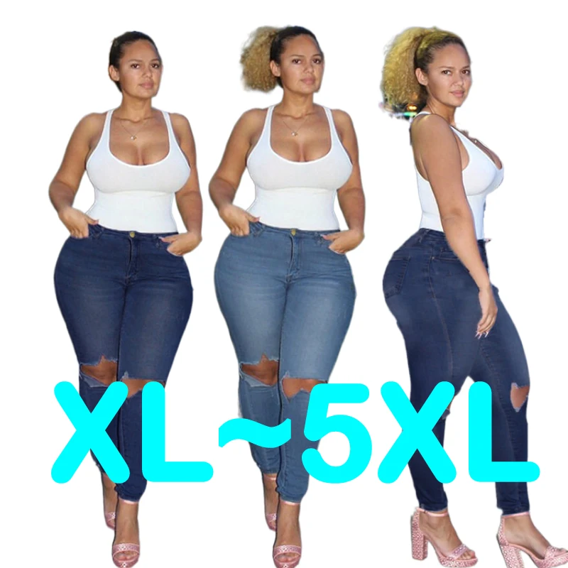 

2021 ladies high waisted stretchy Fat Girl Woman Ripped Over Big Size 4XL 5XL 6XL 7XL trousers Women plus size pants & jeans